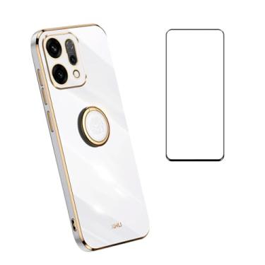 Imagem de CNPUTAO Compatível com Oppo Reno 14 5G, capa fina e macia com protetor de tela, amortecedor de TPU com suporte de anel de suporte, capa protetora, branca