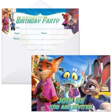 Imagem de Rosdeer 16 peças Zootopia 2 cartões de convite de aniversário com envelopes, artigos de festa Zootopia para decorações de aniversário de crianças