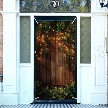 Imagem de arricraft 1 peça de capa de porta de poliéster para cerca rural, 185 x 90 cm, cerca de madeira, padrão de planta, pano de fundo, faixa de porta, sinal de varanda de fotografia para festa, varanda