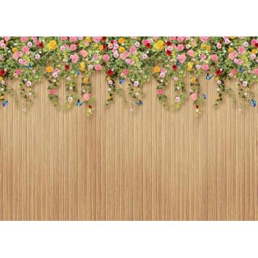 Imagem de DePhoto 2,8 x 1,8 m de fundo de parede, flores, borboletas, quadro de madeira, para casamento, festa de aniversário, chá de bebê, dia dos namorados, dia das mães, adereços de estúdio fotográfico