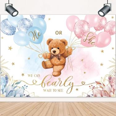 Imagem de LIGHTINHOME Urso de revelação de gênero pano de fundo 7Wx5H pés ele ou ela rosa ou azul floral Podemos esperar muito bem chá de bebê fundo fotografia mãe futura festa decoração estúdio adereço tecido