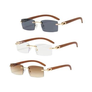 Imagem de Óculos De Sol Retangulares Sem Armação Unissex, Conjunto De 3 Peças, Ó