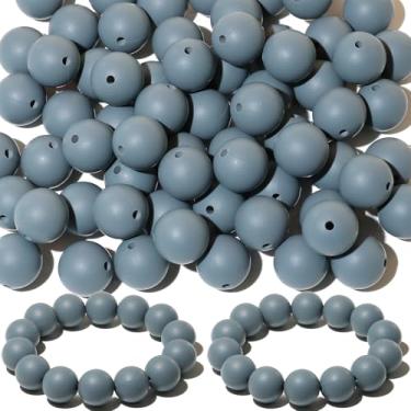 Imagem de 120 contas de silicone Richbunnys de 15 mm para fazer canetas e chaveiros, contas grandes para fabricação de colares e pulseiras, conjunto de contas de borracha sortidas (cinza escuro)