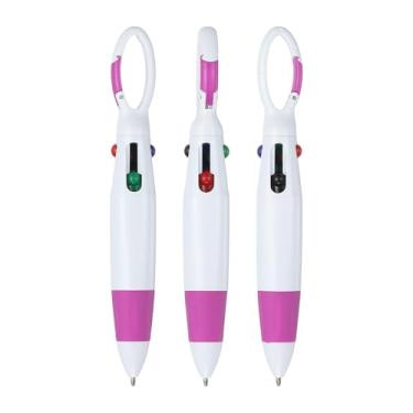 Imagem de PATIKIL Canetas Shuttle retráteis com clipe de fivela, 3 peças, 1,0 mm, 4 cores, canetas esferográficas retráteis, chaveiro para material de escritório, presente infantil, rosa vermelha