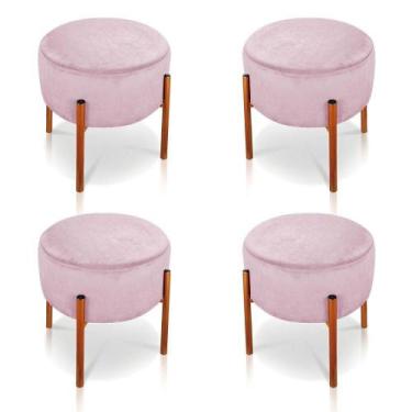 Imagem de Kit 4 Puffs Iron Suede Rosa Bebê Base Cobre - DROSSI