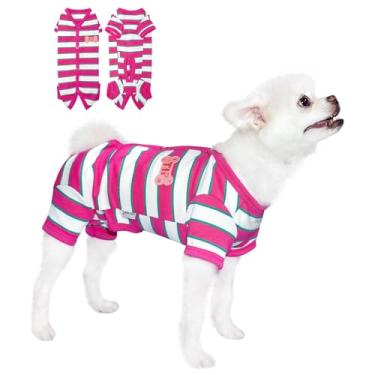 Imagem de TONY HOBY Pijama masculino para cães, macacão com faixa vermelha rosa, camisa colorida para cães pequenos e médios (rosa vermelha e branca, menino, G)