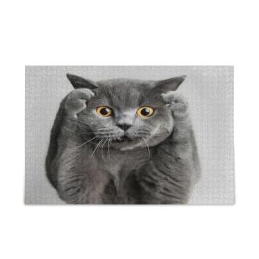 Imagem de JUZIHAI Quebra-cabeça de gato cinza assustado para adultos 1000 peças grande de madeira jogos desafiadores para crianças e adultos