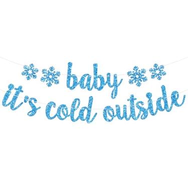 Imagem de Blue Glitter Baby It’s Cold Outside Banner, Winter Baby Shower Decor, Sweet Little Snowflake, Frozen Winter Wonderland Christmas Gender Reveal Party Decorations Supplies