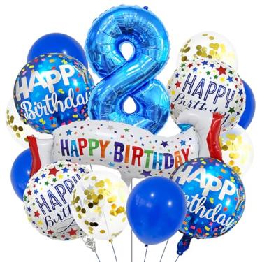 Imagem de Balões azuis número 8. Balões de alumínio grandes de aniversário azul escuro, balões coloridos de 8 anos para decoração de festa de aniversário de 8 anos, suprimentos para decoração de festa de