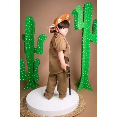 Imagem de Fantasia Infantil Cangaceiro, Lampião Conjunto Marrom com cartucheira, Roupa Temática para Crianças, Traje para Festa São João - Tam 4 anos