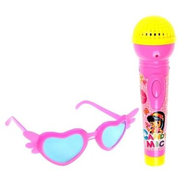 Imagem de Microfone Infantil Pop Star com Som Real + Óculos Coração | Brinquedo Musical para Crianças | Cores Sortidas