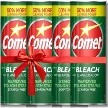 Imagem de Limpador de pó cometa com alvejante, frascos de 600 ml, pacote com 4 luvas de limpeza, escova e panos de limpeza milagrosos de arame multiuso (4 itens)