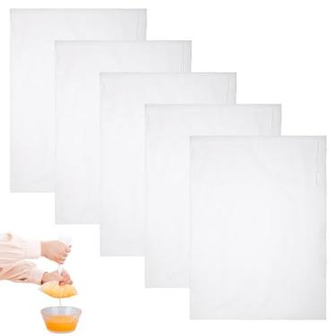 Imagem de AIZOE Sacos para espremedor, pacote com 5, 45 x 60 cm, sacos de gaze de nylon reutilizáveis de malha fina com cordão para coar leite de amêndoa/aveia/soja/nozes, queijo, chá, suco, iogurte, café frio