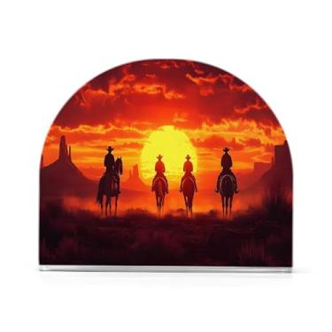 Imagem de JUZIHAI Western Cowboys Montando Cavalos Porta-guardanapos para mesa Dispensador de guardanapo em pé acrílico Suporte de lenços de mesa independente para cozinha sala de jantar bar festa decoração de