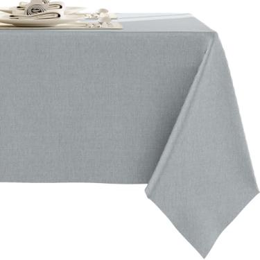 Imagem de RUOYU Toalhas de mesa cinza de mistura de linho pesado – 304,8 cm x 139,7 cm Toalha de mesa premium sólida resistente a manchas, capa de mesa impermeável para jantar, cozinha, banquetes e buffet