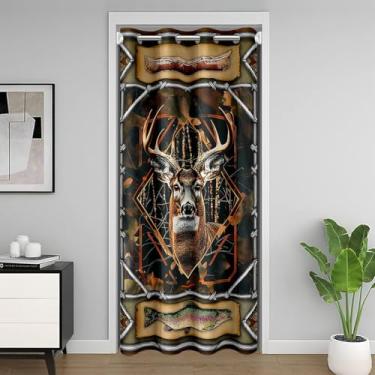 Imagem de Feelyou Cortina de porta de caça de veado para privacidade de porta 106,7 cm x 203,2 cm capa de armário de vida selvagem para crianças, meninos, meninas, rústica, cabana rústica, divisória de quarto