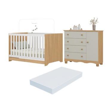 Imagem de Berço Americano 3 em 1 com Colchão Incluso e Cômoda 1 Porta 4 Gavetas Dengo Multimóveis MP4698