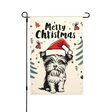 Imagem de Bandeira de jardim de Natal Yorkie Dog dupla face vertical sazonal inverno exterior quintal decorações de gramado 12,5 x 18 polegadas