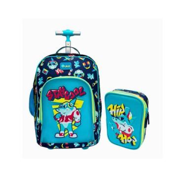 Imagem de Kit Mochila Escolar Infantil Com Estojo Shark Puket