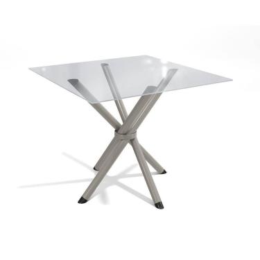 Imagem de Mesa Volga Níquel Com Tampo De Vidro Incolor 90cm