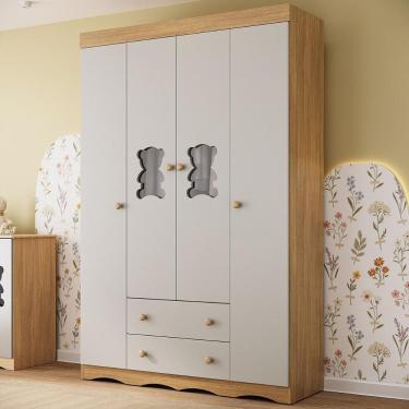 Imagem de Guarda-roupa Infantil 122cm com Vidro 4 Portas e 2 Gavetas Doçura Multimóveis MP4493