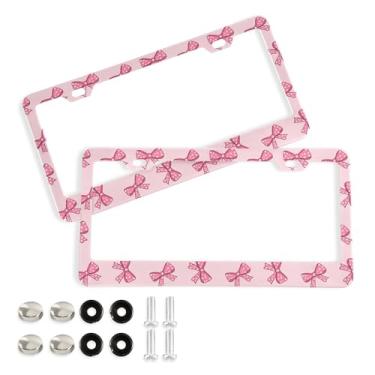 Imagem de SEHANY Lindas molduras de placa de licença de laço rosa, moldura de placa de carro de alumínio à prova de ferrugem com orifícios elípticos e parafusos serve para veículos padrão dos EUA tamanho