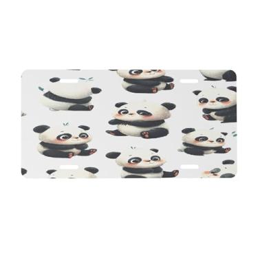 Imagem de Placa de licença animal panda fofa para frente do carro placas de carro alumínio metal adequado para caminhão, placa de porta de carro, bar, café, acessórios automotivos para homens e mulheres 15 x 30