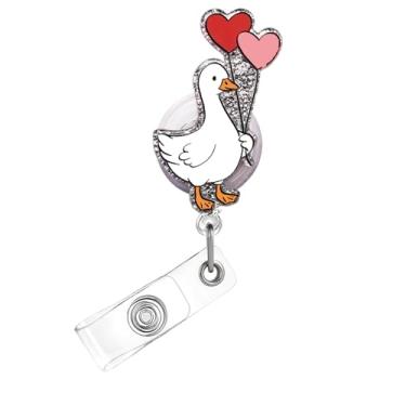 Imagem de Carretel de crachá de dia dos namorados, lindo crachá de acrílico de ganso para crachá de identificação, suporte retrátil telescópico, acessórios de clipe de jacaré, designs de balão de coração para
