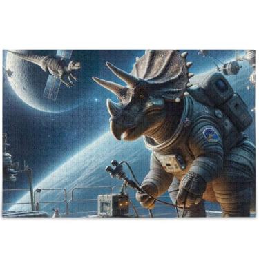 Imagem de Astronauta Dinossauros Quebra-cabeças engraçados 500 peças adultos família amantes presentes paisagem cenário personalizado decoração de pintura animal, 52 cm x 37,8 cm