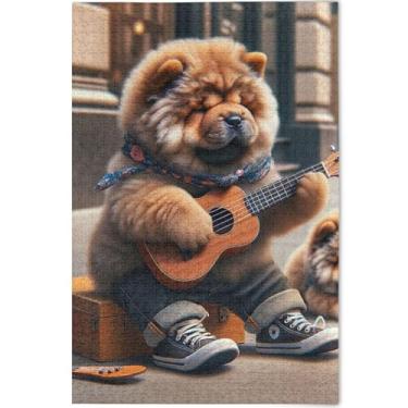 Imagem de Quebra-cabeça de cachorro ukulele chow chow cachorro 500 peças presentes de elefante branco engraçado exclusivo quebra-cabeça presentes personalizados decoração de pintura animal, 52 cm x 37,8 cm
