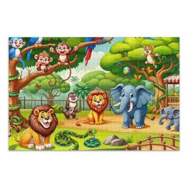 Imagem de Quebra-cabeças para adultos, 1000 peças, elefante branco, arte divertida, jogo de arte, desenho animado, animal da floresta, 75 x 40 cm