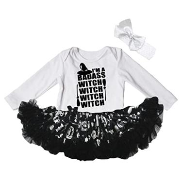 Imagem de Petitebella Vestido de bebê I'm A Badass Witch L/s Nb-18m (branco/preto prata Halloween, 0-3 meses)