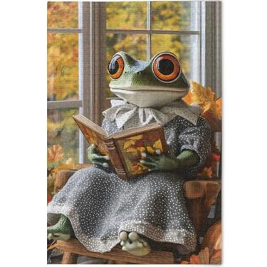 Imagem de Quebra-cabeça engraçado personalizado senhora sapo adulto 500 peças cenário animal arte cena natureza quebra-cabeça engraçado presentes de jogo de quebra-cabeça, 52 cm x 37,8 cm