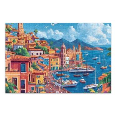 Imagem de Riviera Seaside Village Quebra-cabeça colorido 500 peças adultos família brinquedo arte difícil quebra-cabeça amigos família jogos presentes, 51 x 35 centímetros