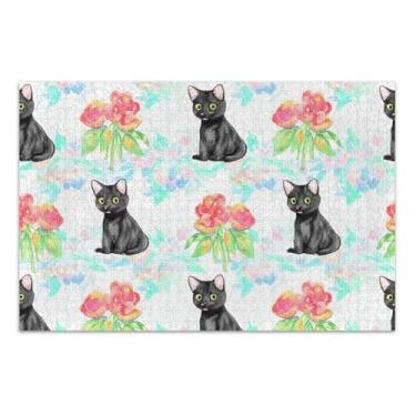 Imagem de Gatinhos pretos fofos flores quebra-cabeças para adultos, 500 peças, presentes de elefantes brancos, presentes exclusivos, quebra-cabeça, brinquedo artístico, 51 x 35 cm