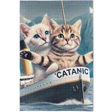 Imagem de Gatos impressão gatinho personalizado adultos quebra-cabeça 1000 peças divertido elefantes brancos presentes quebra-cabeça exclusivo animal flor arte, 75 cm x 50 cm