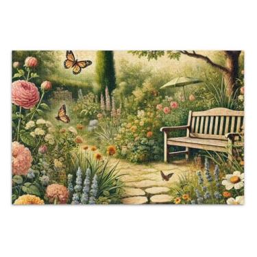 Imagem de Quebra-cabeça verde de cena de jardim, quebra-cabeça adulto, com letras na parte de trás, quebra-cabeças para adultos 1000 peças