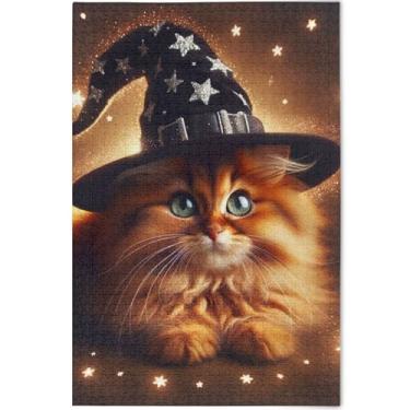 Imagem de Quebra-cabeças personalizados gatinho bruxo gato bruxa 1000 peças para adultos decoração de arte com estampa de animais presentes únicos presentes engraçados de tecnologia de jogos, 75 x 50 cm