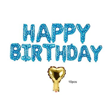 Imagem de CUOFYUNL 16 "Feliz Aniversário Balões Infláveis ​​Carta Folha 10 Pcs Coração Dourado Decorações de Festa (Azul)