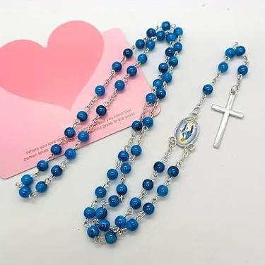 Imagem de Colar de rosário de contas de vidro, vintage, católico, religioso, colar com pingente de cruz para homens, mulheres, joias e decoração de parede