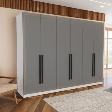 Imagem de Guarda Roupa Roupeiro 6 portas 4 gavetas Valência Branco Cinza Politorno Móveis