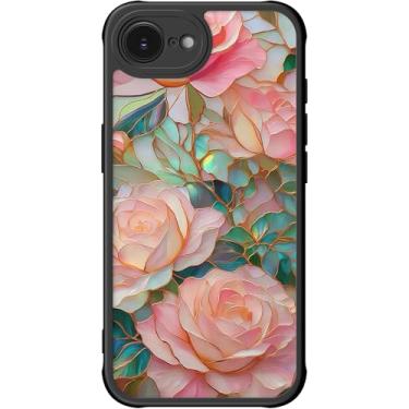 Imagem de DEENAKIN Capa para iPhone 16e fofa, capa rígida floral estética, compatível com Magsafe, capa protetora fina moderna exclusiva retrô coquete ocidental para mulheres e meninas, rosas rosa