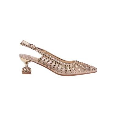 Imagem de Ninety Union Lady Couture Rosita Malha Strass Salto Slingback, Dourado, 38