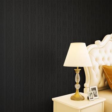Imagem de JiffDiff Papel de parede texturizado, papel de parede em relevo 3D 43,9 cm x 1,016 cm Papel de parede adesivo moderno à prova d'água (48 pés quadrados preto)