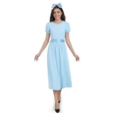 Imagem de GOLDSTITCH Vestido de princesa para cosplay feminino azul com cinto de laço