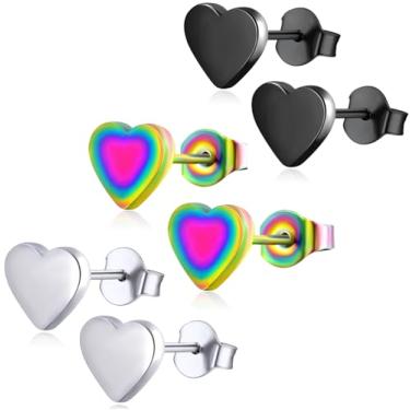 Imagem de Brincos femininos pequenos de aço inoxidável com botão de coração de amor, brincos hipoalergênicos delicados e simples, Aço inoxidável, Sem pedra preciosa