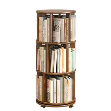 Imagem de Prateleiras empilháveis giratórias de 360° Estante estreita com exibição 360 rotativa para quarto, sala de estar, sala de estudo (cor: marrom, tamanho: 3 camadas)
