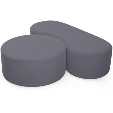 Imagem de Kit Puff Redondo Lola e Puff Recamier Orgânico Orbit W01 Suede Cinza - Lyam Decor