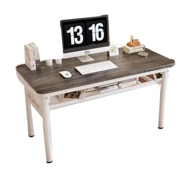 Imagem de ZXLPHA Mesa dobrável moderna e simples, estação de trabalho de computador de camada dupla, estrutura de aço, pés ajustáveis, escrivaninha para espaços pequenos