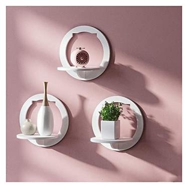 Imagem de Prateleira de parede, perfuração grátis, parede de fundo de TV, quarto, varanda, cabeceira, parede, suporte criativo para vaso de flores (cor: 3 hexágonos) (3 redondos)